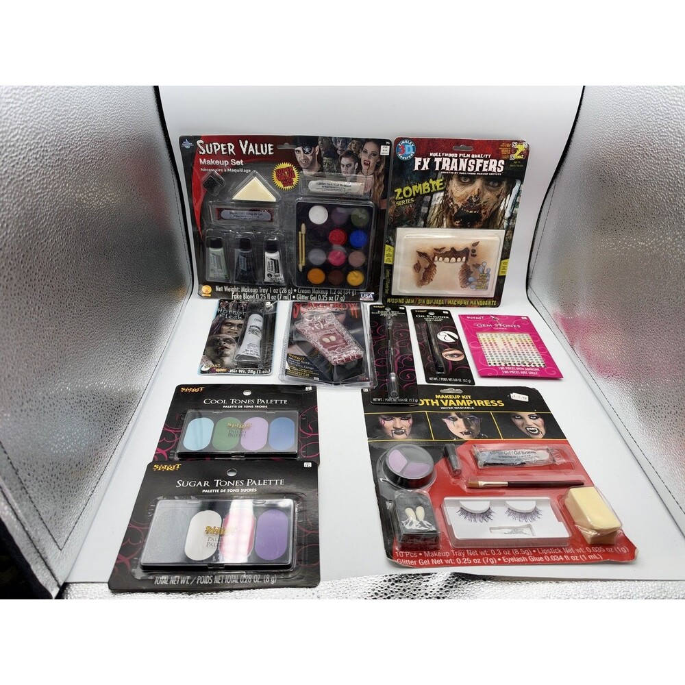 Spirit Halloween Makeup Lot Full Size 10 Pc FX Kits Palettes Gems Vampire Zombie